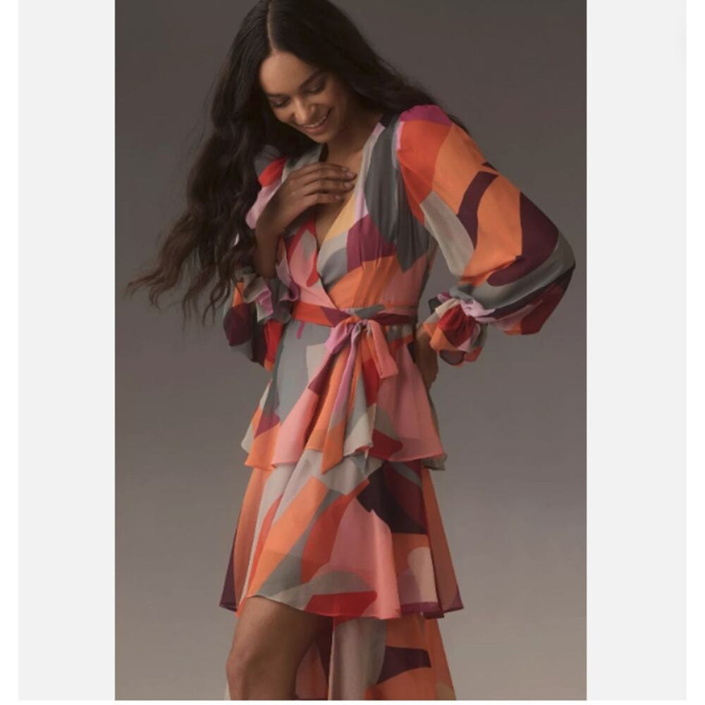 Anthropologie Hutch Long Sleeve V-Neck Wrap Maxi Dress Multicolor Size 1X - Picture 2 of 10